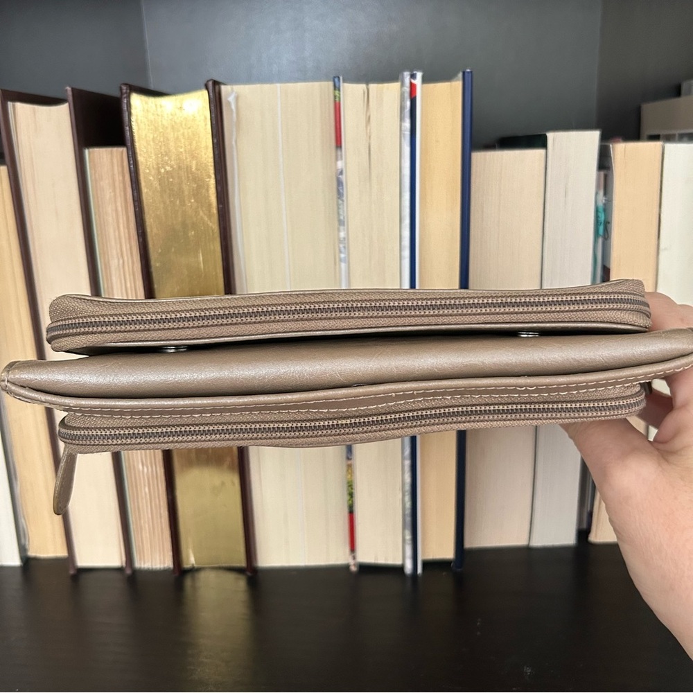 Large Leather Clutch Wallet - metallic taupe color - Picture 7 of 16